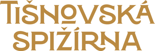 Tišnovská spižírna napsáno na dvou řádcích pod sebou. V prvorepublikovém až secesním stylu.